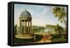 The Queen's Theatre from the Rotunda, Stowe House, Bucks, with Lord Cobham and Charles Bridgeman-Jacques Rigaud-Framed Stretched Canvas