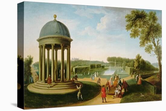 The Queen's Theatre from the Rotunda, Stowe House, Bucks, with Lord Cobham and Charles Bridgeman-Jacques Rigaud-Stretched Canvas