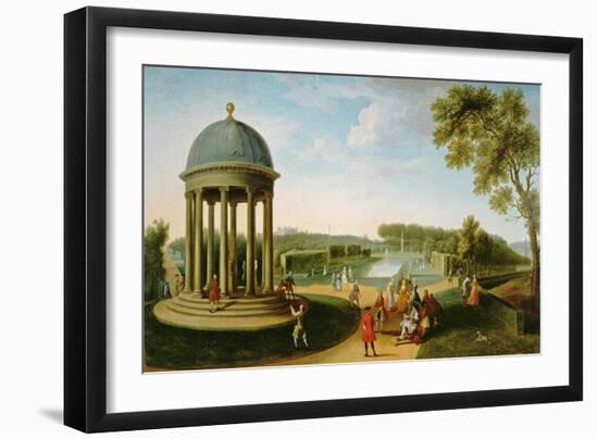 The Queen's Theatre from the Rotunda, Stowe House, Bucks, with Lord Cobham and Charles Bridgeman-Jacques Rigaud-Framed Giclee Print