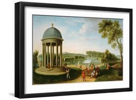 The Queen's Theatre from the Rotunda, Stowe House, Bucks, with Lord Cobham and Charles Bridgeman-Jacques Rigaud-Framed Giclee Print