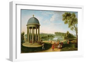 The Queen's Theatre from the Rotunda, Stowe House, Bucks, with Lord Cobham and Charles Bridgeman-Jacques Rigaud-Framed Giclee Print