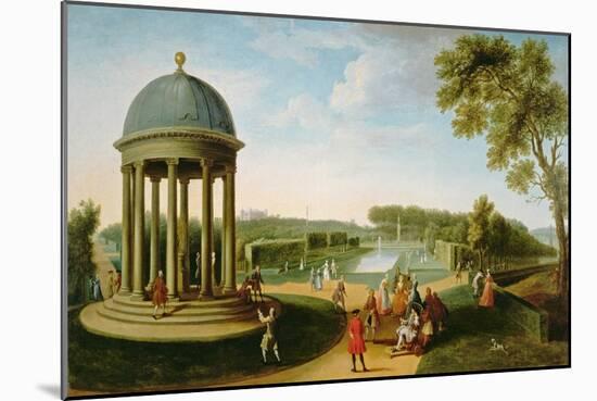 The Queen's Theatre from the Rotunda, Stowe House, Bucks, with Lord Cobham and Charles Bridgeman-Jacques Rigaud-Mounted Giclee Print