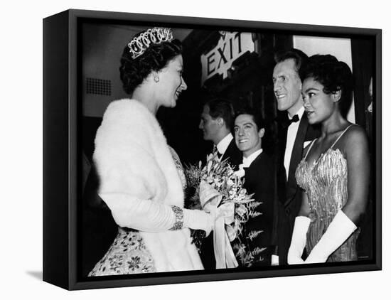 The Queen Talking to Bruce Forsythe and Eartha Kitt. November 1958-null-Framed Stretched Canvas