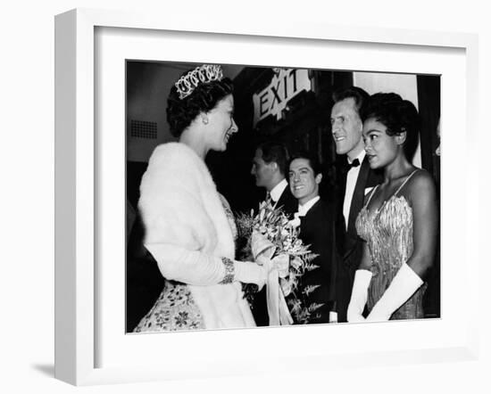 The Queen Talking to Bruce Forsythe and Eartha Kitt. November 1958-null-Framed Photographic Print