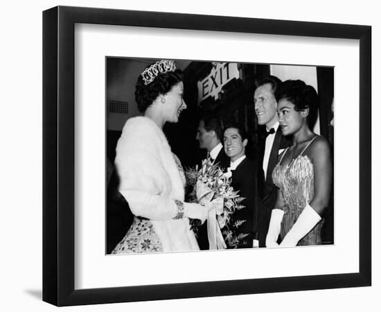 The Queen Talking to Bruce Forsythe and Eartha Kitt. November 1958-null-Framed Photographic Print