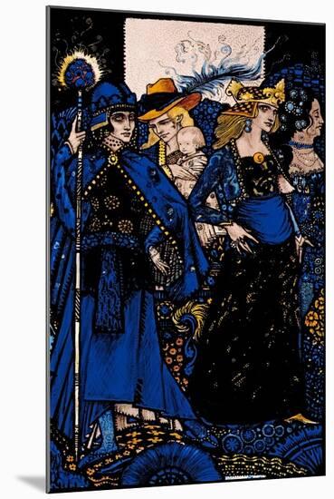 "The Queens of Sheba, Meath and Connaught" Illustration by Harry Clarke from 'Queens' by J.M. Synge-Harry Clarke-Mounted Giclee Print