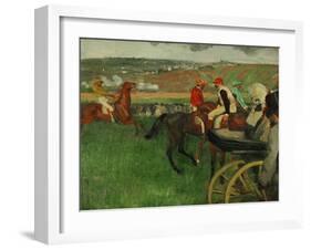 The Race Course: Amateur Jockeys Near a Carriage, 1876-1887-Edgar Degas-Framed Giclee Print