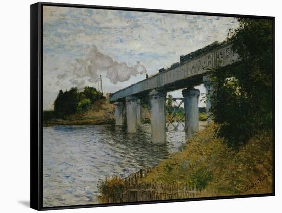 The Railroad Bridge at Argenteuil-Claude Monet-Framed Stretched Canvas