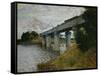 The Railroad Bridge at Argenteuil-Claude Monet-Framed Stretched Canvas