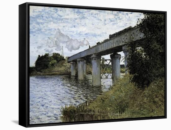 The Railway Bridge at Argenteuil-Claude Monet-Framed Stretched Canvas
