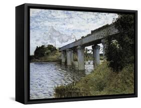 The Railway Bridge at Argenteuil-Claude Monet-Framed Stretched Canvas