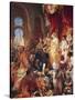 The Reception of Christopher Columbus (1450-1506) by Ferdinand II (1452-1516) of Aragon & Isabella-Eugene Deveria-Stretched Canvas