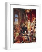 The Reception of Christopher Columbus (1450-1506) by Ferdinand II (1452-1516) of Aragon & Isabella-Eugene Deveria-Framed Giclee Print