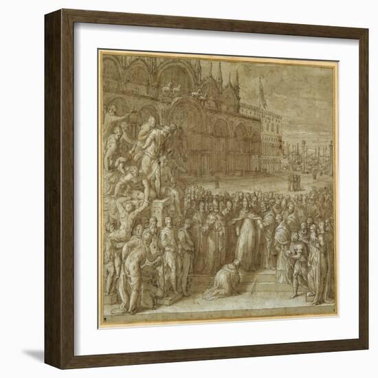 The Reconciliation Between Pope Alexander III and Frederick Barbarossa, in the Presence of Doge…-Giuseppe della Porta Salviati-Framed Giclee Print