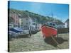 The Red Boat Polperro Cornwall-Richard Harpum-Stretched Canvas