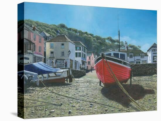 The Red Boat Polperro Cornwall-Richard Harpum-Stretched Canvas