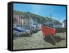 The Red Boat Polperro Cornwall-Richard Harpum-Framed Stretched Canvas