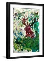 The Red Deer Action in Green-Markus Bleichner-Framed Art Print