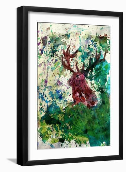 The Red Deer Action in Green-Markus Bleichner-Framed Art Print