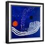 The red moon in the blue evening-Hyunah Kim-Framed Art Print