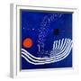 The red moon in the blue evening-Hyunah Kim-Framed Art Print