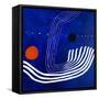 The red moon in the blue evening-Hyunah Kim-Framed Stretched Canvas