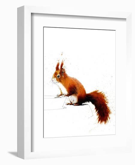 The Red Squirrel on White, 2019, (Pen and Ink)-Mike Davis-Framed Giclee Print