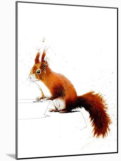 The Red Squirrel on White, 2019, (Pen and Ink)-Mike Davis-Mounted Giclee Print