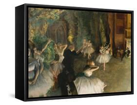 The Rehearsal of the Ballet Onstage-Edgar Degas-Framed Stretched Canvas