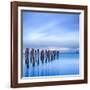 The Remains of an Old Jetty on the Beach Near Dunedin, New Zealand, Just before Dawn, Square-Travellinglight-Framed Photographic Print