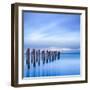 The Remains of an Old Jetty on the Beach Near Dunedin, New Zealand, Just before Dawn, Square-Travellinglight-Framed Photographic Print