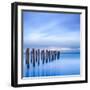 The Remains of an Old Jetty on the Beach Near Dunedin, New Zealand, Just before Dawn, Square-Travellinglight-Framed Photographic Print