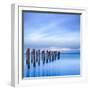 The Remains of an Old Jetty on the Beach Near Dunedin, New Zealand, Just before Dawn, Square-Travellinglight-Framed Photographic Print