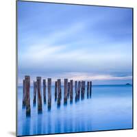 The Remains of an Old Jetty on the Beach Near Dunedin, New Zealand, Just before Dawn, Square-Travellinglight-Mounted Photographic Print