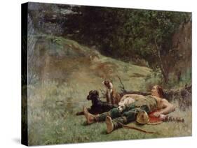 The Rest of a Hunter with Dogs, C1842-1896-Evariste Vital Luminais-Stretched Canvas