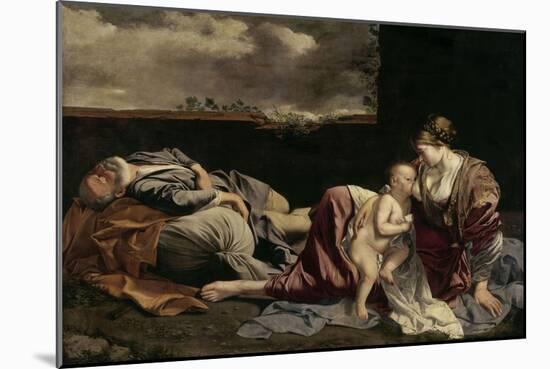 The Rest of the Holy Family on the Flight into Egypt-Orazio Gentileschi-Mounted Giclee Print