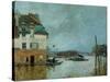 The Restaurant La Barque During the Flood at Port Marly-Alfred Sisley-Stretched Canvas