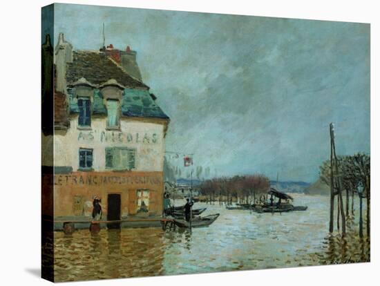 The Restaurant La Barque During the Flood at Port Marly-Alfred Sisley-Stretched Canvas