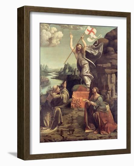 The Resurrection of Christ with Saints Leonard of Noblac and Lucia, Ca 1491-Giovanni Antonio Boltraffio-Framed Giclee Print