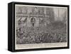 The Return of Major Marchand to Paris, the Crowd Outside the Cercle Militaire Cheering the Explorer-Henri Lanos-Framed Stretched Canvas