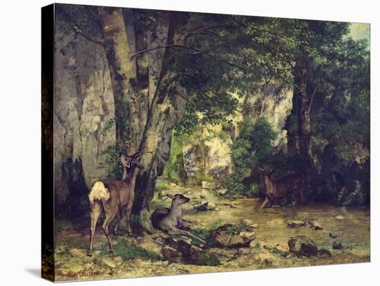 The Return of the Deer to the Stream at Plaisir-Fontaine, 1866-Gustave Courbet-Stretched Canvas