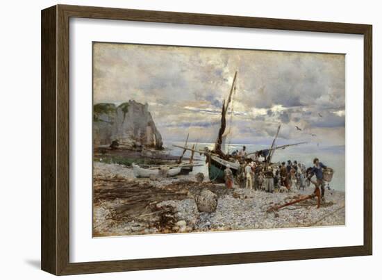 The Return of the Fishing Boats, Etretat, 1879 (Oil on Panel)-Giovanni Boldini-Framed Giclee Print