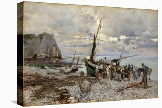 The Return of the Fishing Boats, Etretat, 1879 (Oil on Panel)-Giovanni Boldini-Stretched Canvas
