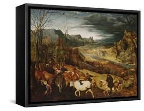 The Return of the Herd. (From: the Seasons), 1565-Pieter Bruegel the Elder-Framed Stretched Canvas