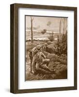 The Rev. W.R.F. Addison Carries a Wounded Man to the Cover of a Trench-H. Ripperger-Framed Premium Giclee Print