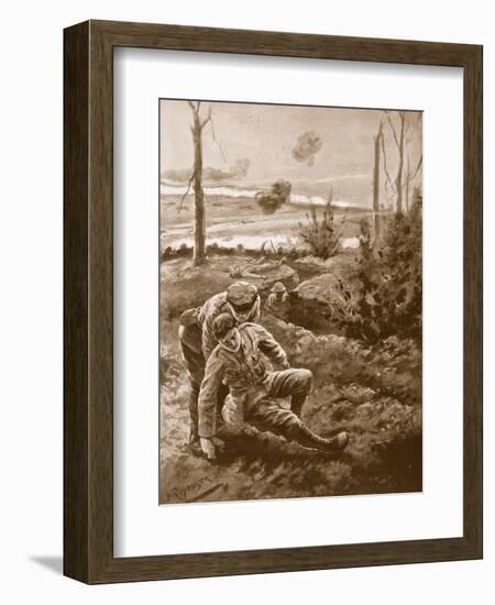 The Rev. W.R.F. Addison Carries a Wounded Man to the Cover of a Trench-H. Ripperger-Framed Premium Giclee Print