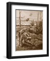 The Rev. W.R.F. Addison Carries a Wounded Man to the Cover of a Trench-H. Ripperger-Framed Premium Giclee Print