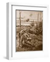 The Rev. W.R.F. Addison Carries a Wounded Man to the Cover of a Trench-H. Ripperger-Framed Premium Giclee Print