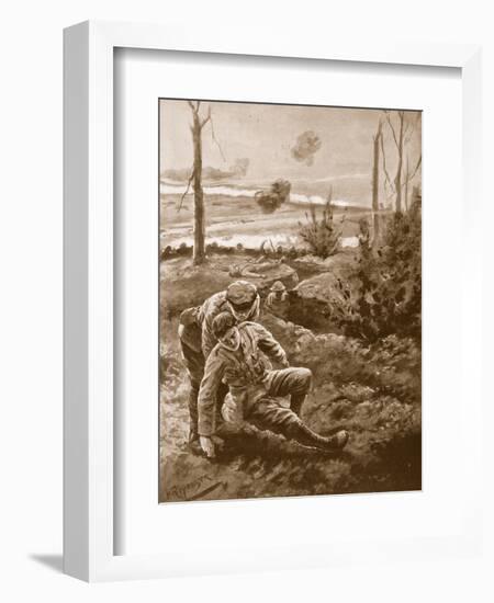 The Rev. W.R.F. Addison Carries a Wounded Man to the Cover of a Trench-H. Ripperger-Framed Premium Giclee Print