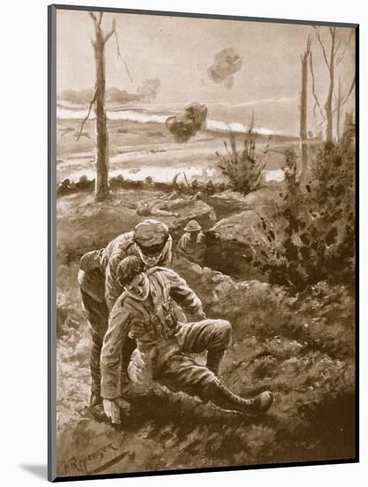The Rev. W.R.F. Addison Carries a Wounded Man to the Cover of a Trench-H. Ripperger-Mounted Premium Giclee Print